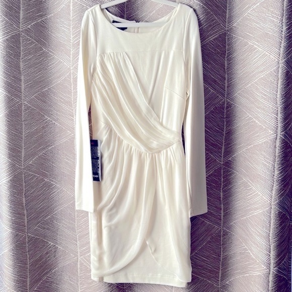 Bebe Draped Tulip Overlay Dress White XXS - Picture 4 of 8
